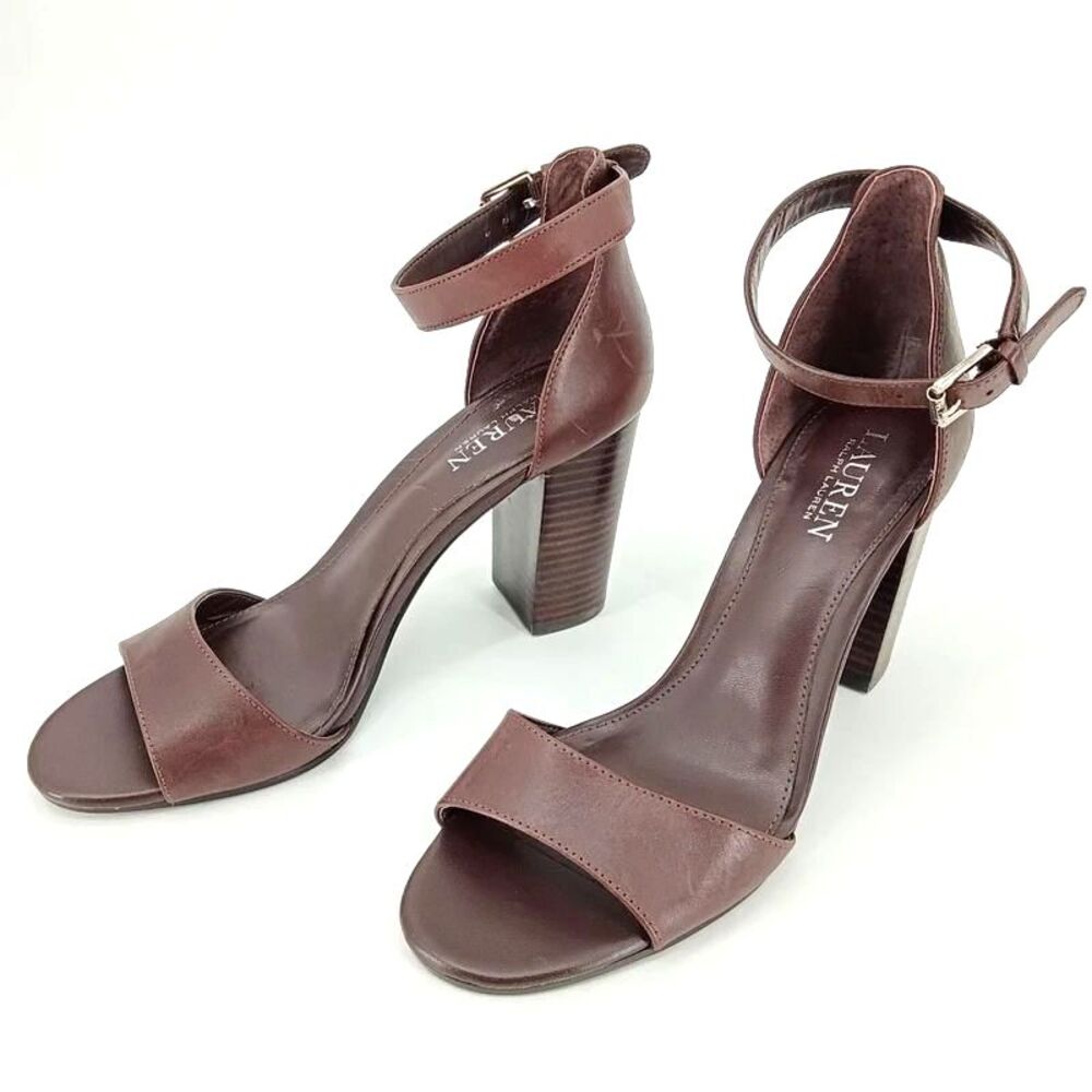 Lauren Ralph Lauren Chocolate Brown Leather Heels Y2K Minimalist Sandals 8.5